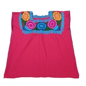 Handmade Vintage‎ Embroidered Floral Huipil Poncho Sleeveless Square Top